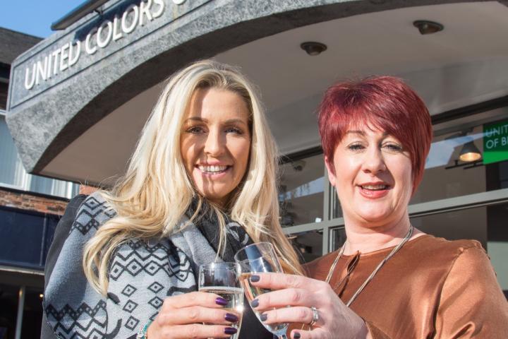 L-R Real Housewives of Cheshire star Leanne Brown Celebrates the Opening of Benetton Wilmslow with Director Clare Vaughan