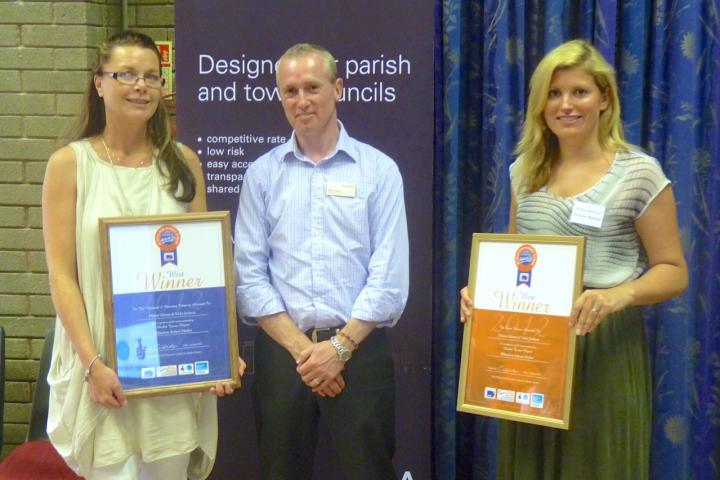 Wilmslow Artisan Market Joint West Winner Denise Valente and Vicky Jackson with Mark Davies of CCLA