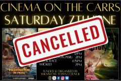 Cinema on the Carrs cancelled due to forecasted heavy rain