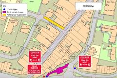 Closure of service road and parking bays as shops prepare to re-open