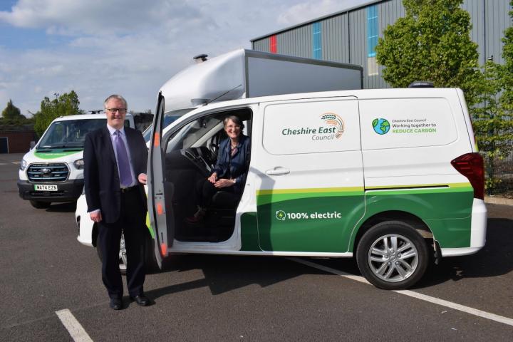 Cllrs Corcoran and Seddon with one of CECs electric fleet vehicles