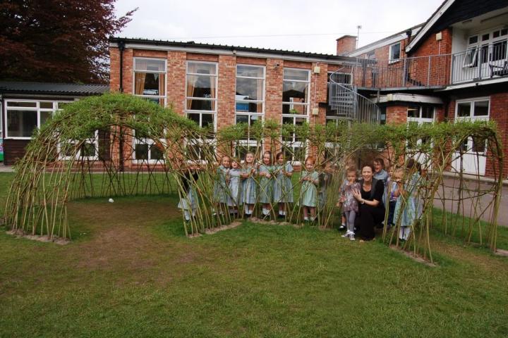 Kingergarten teacher Sophie Speechley with pupils