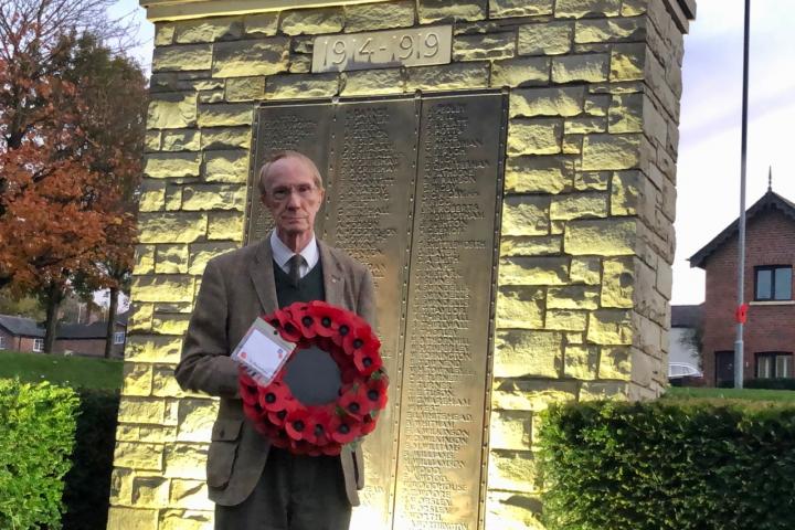 Cllr Frank McCarthy at Wilmslow War Memorial Nov 2020